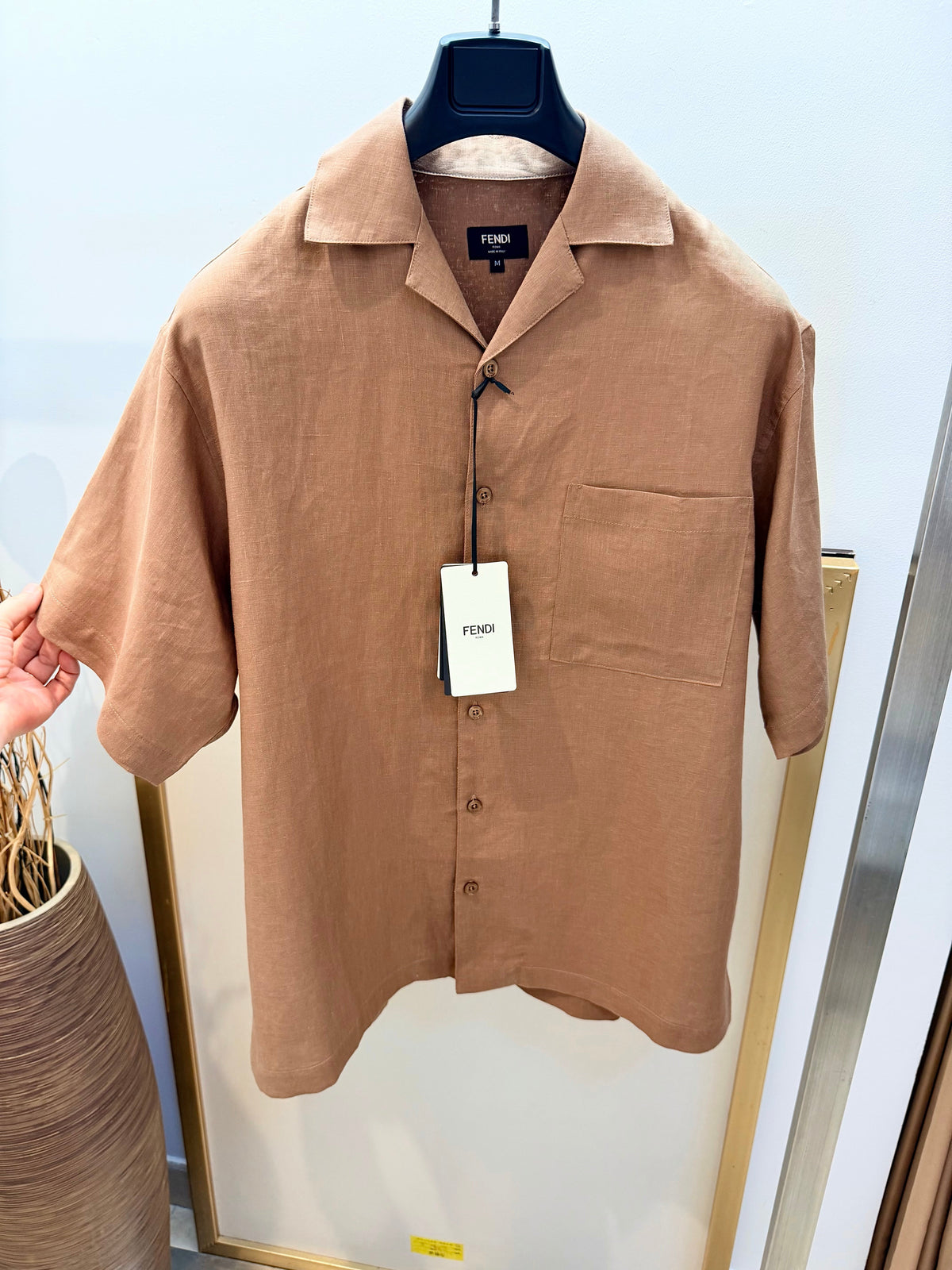 Brown Linen Plain Short-Sleeve - Men's