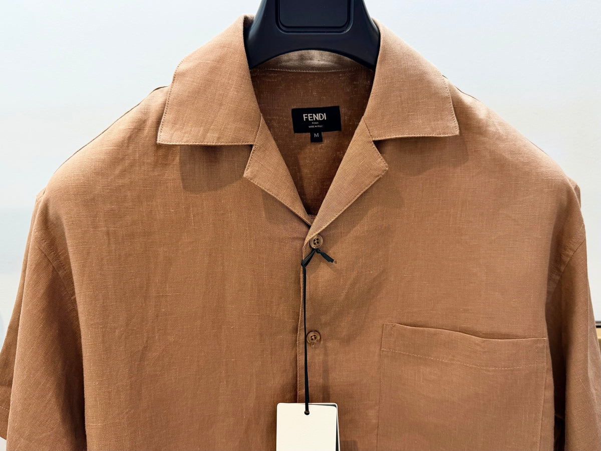 Brown Linen Plain Short-Sleeve - Men's