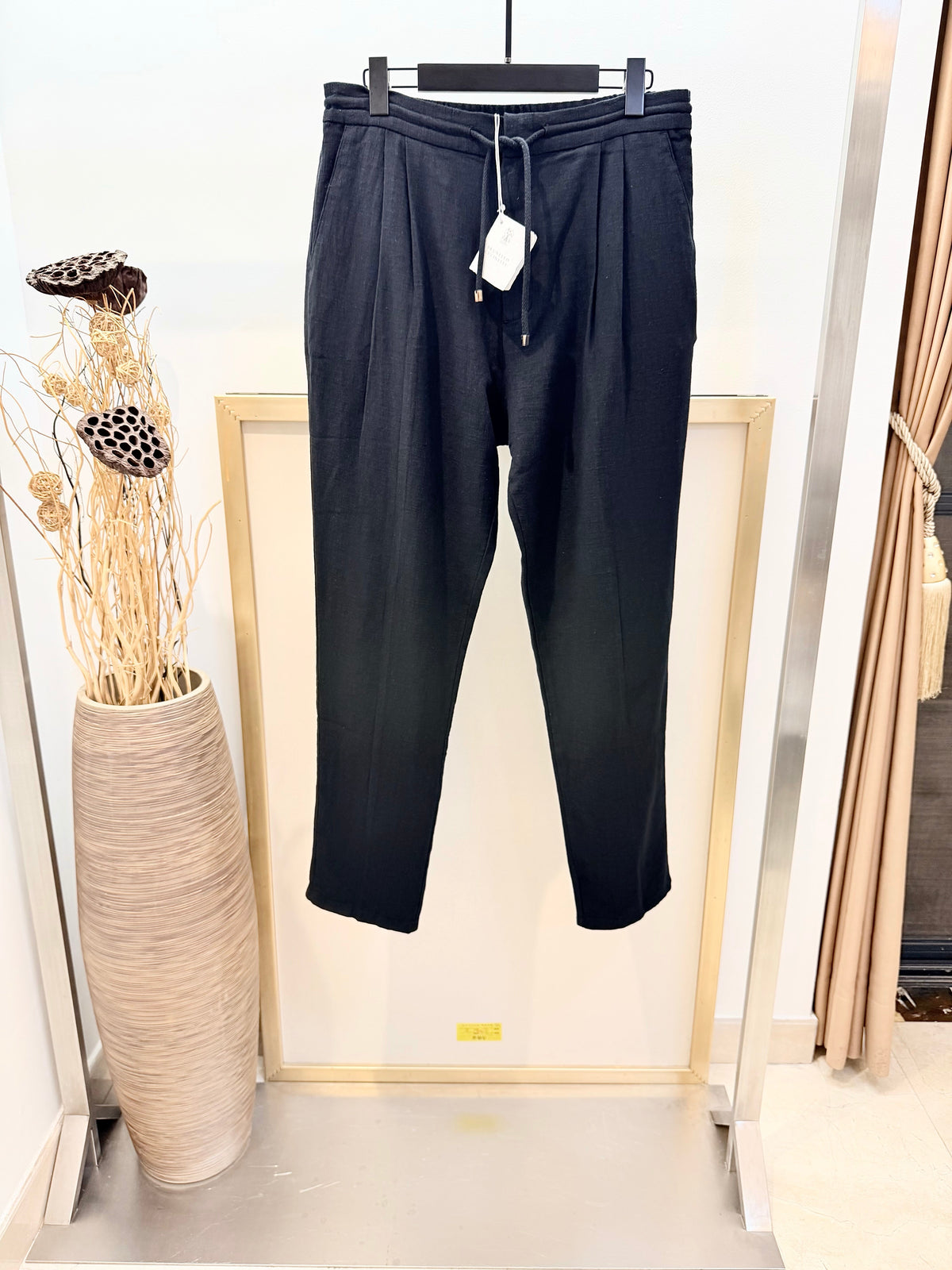 Black Cotton Plain Straight - Men's