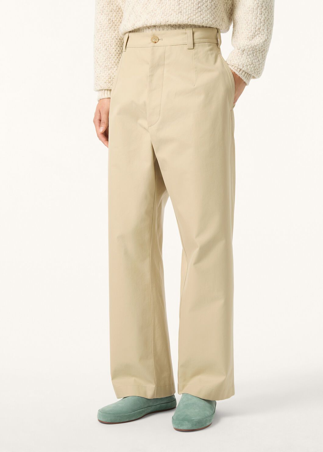 Cream Cotton Plain Wide-Leg - Men's