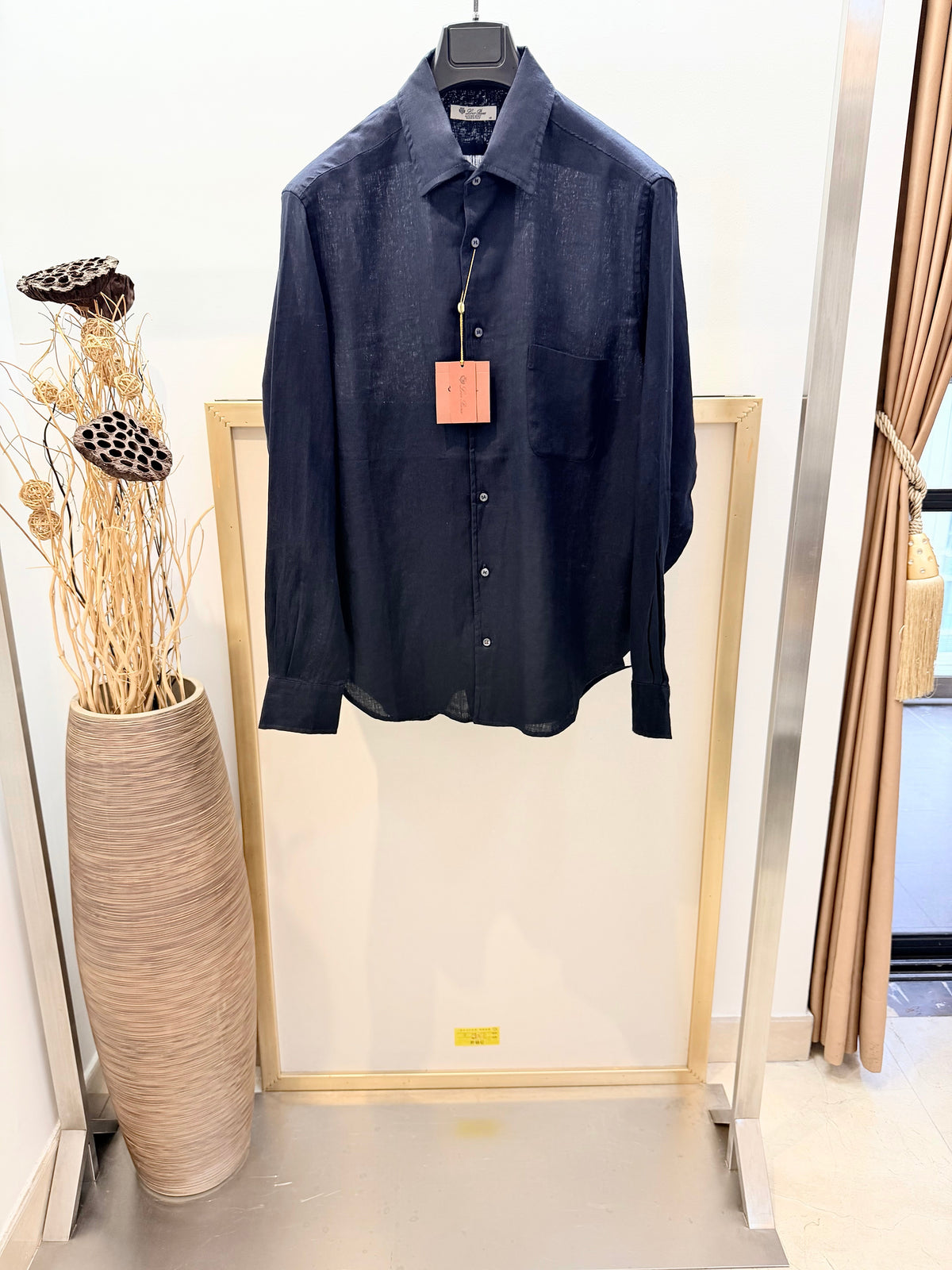 Navy Cotton Plain Long-Sleeve - Men's
