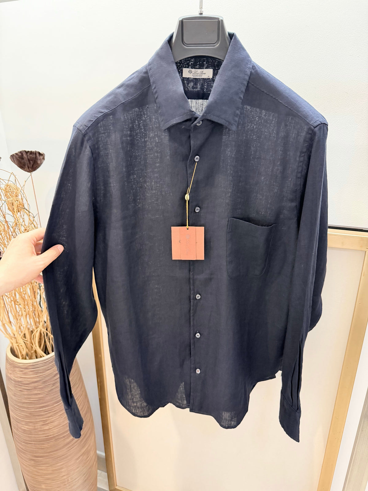 Navy Cotton Plain Long-Sleeve - Men's
