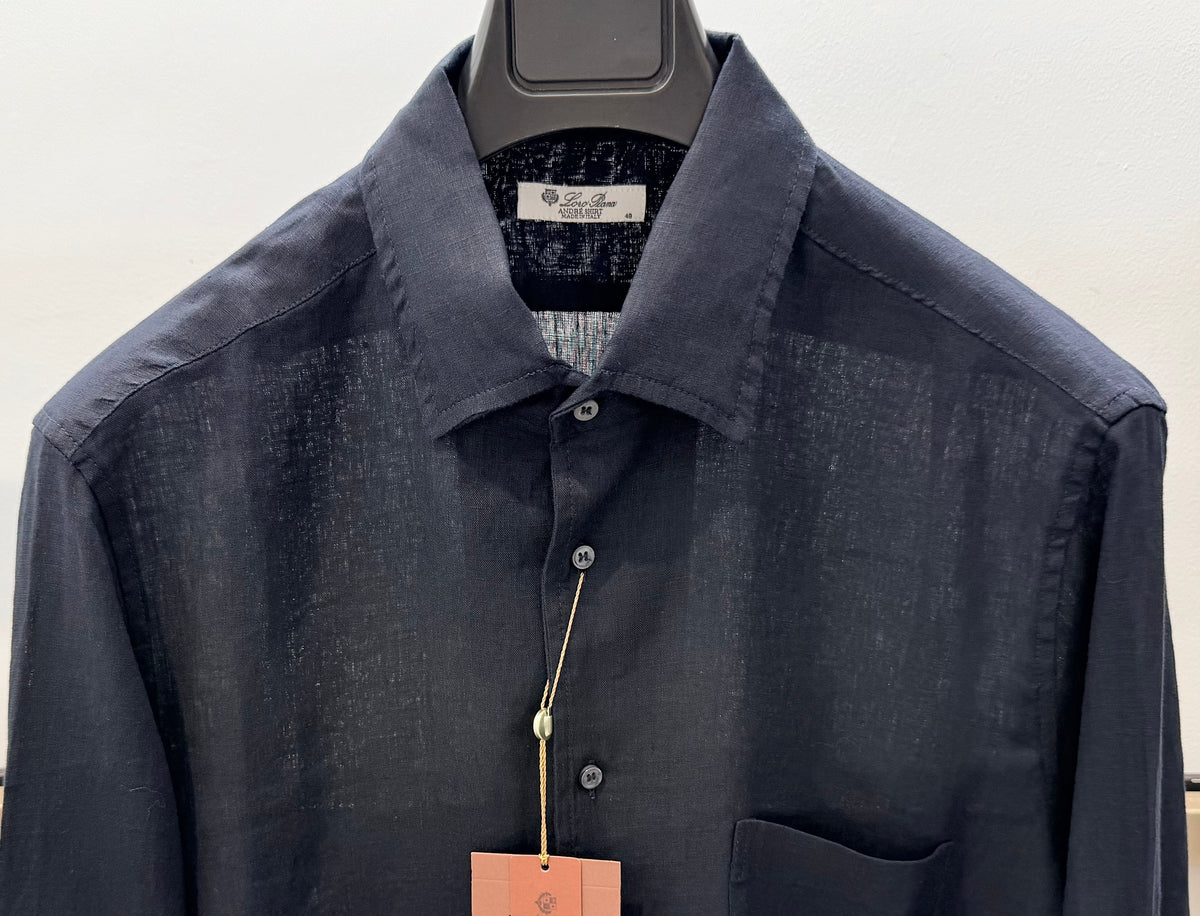 Navy Cotton Plain Long-Sleeve - Men's