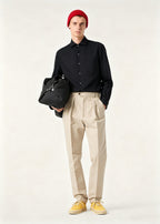 Navy Cotton Plain Long-Sleeve - Men's