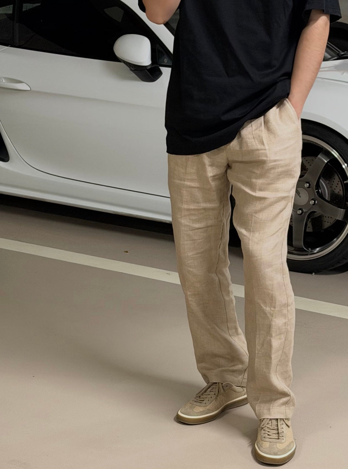 Navy Cotton Plain Wide-Leg - Men's