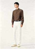 Navy Cotton Slim Long-Sleeve - Men's