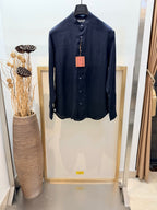 Navy Cotton Slim Long-Sleeve - Men's