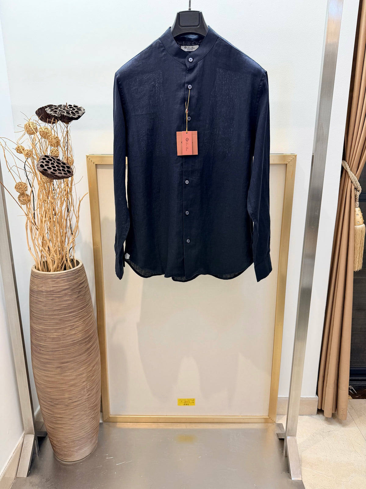 Navy Cotton Slim Long-Sleeve - Men's