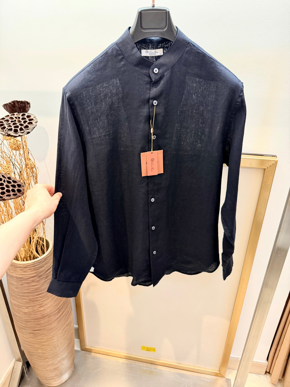 Navy Cotton Slim Long-Sleeve - Men's