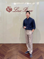 Navy Cotton Slim Long-Sleeve - Men's