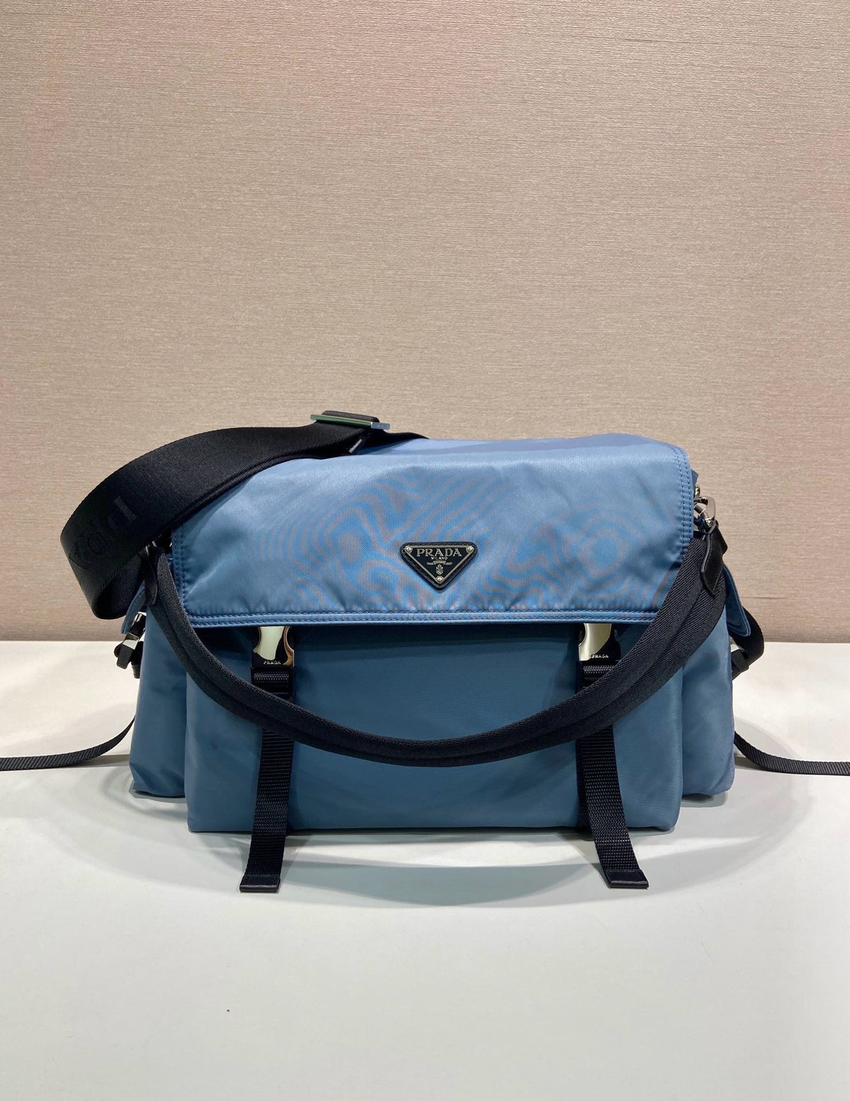 Light Blue Nylon Messenger Crossbody Bag