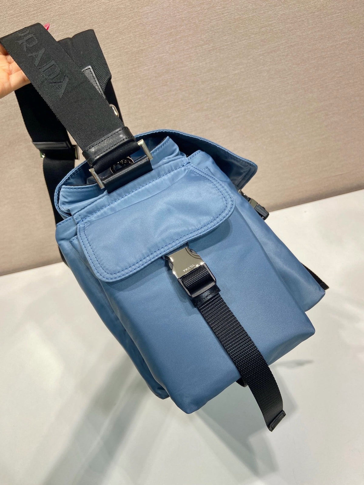Light Blue Nylon Messenger Crossbody Bag