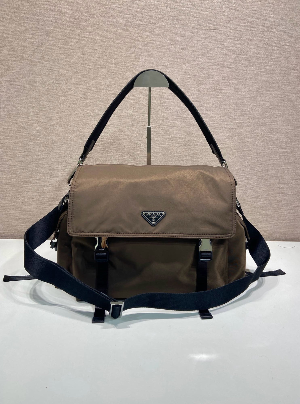 Light Blue Nylon Messenger Crossbody Bag