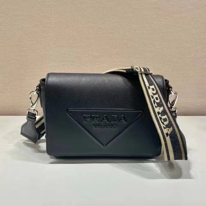 Leather Flap Logo Strap Crossbody Bag