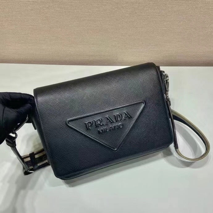 Leather Flap Logo Strap Crossbody Bag