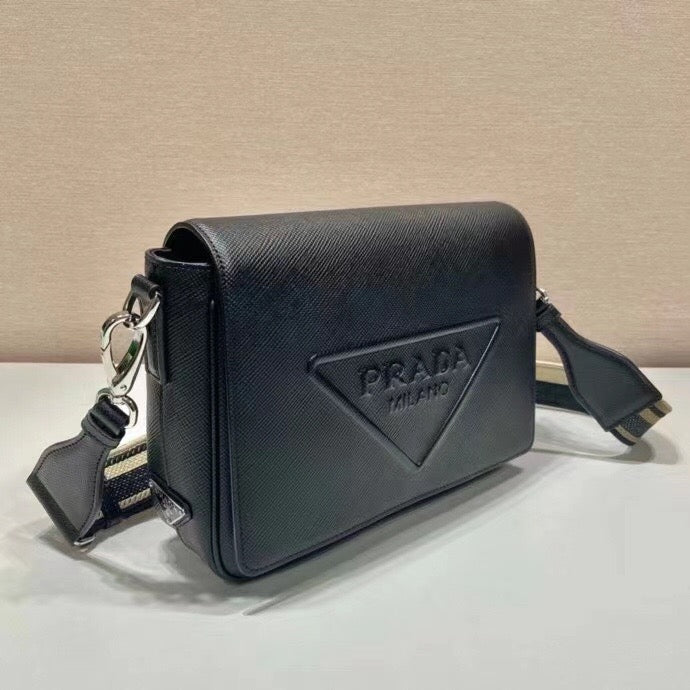 Leather Flap Logo Strap Crossbody Bag