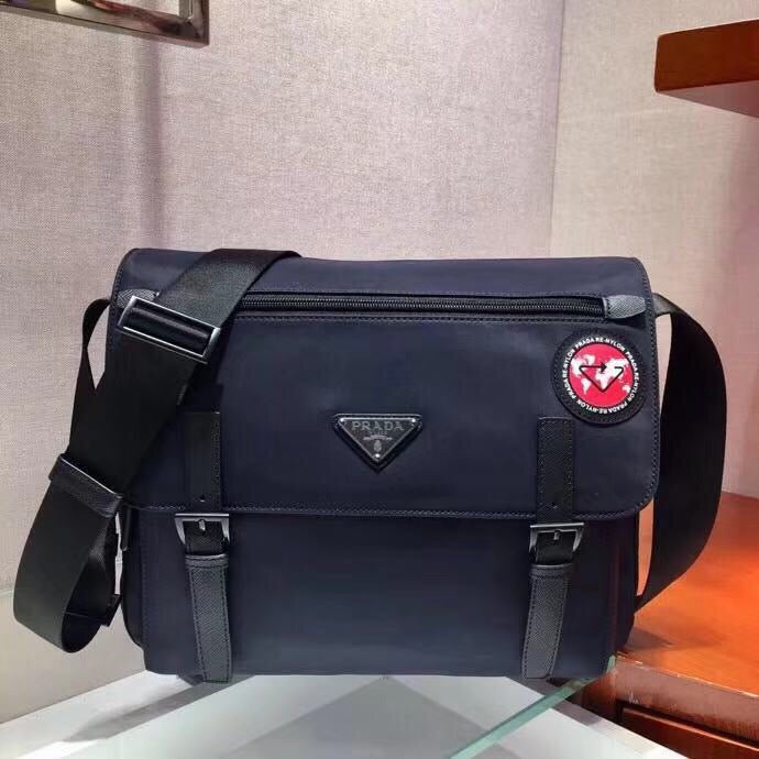 Nylon Messenger with Patch Crossbody Bag
