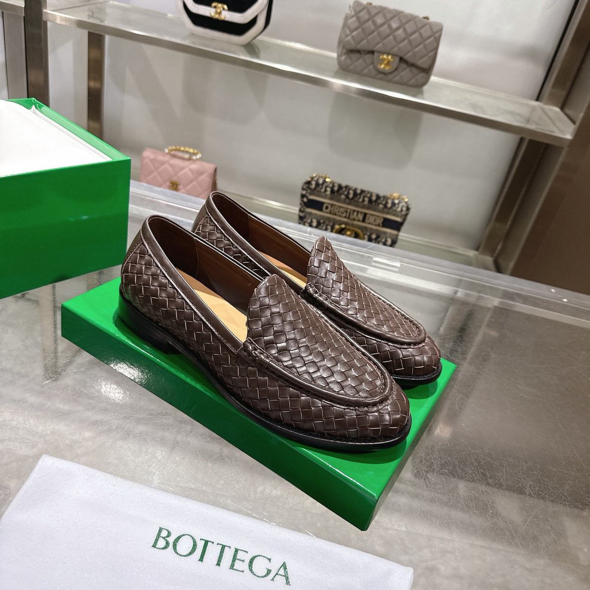 Black Woven Leather Intrecciato Loafer - Men's