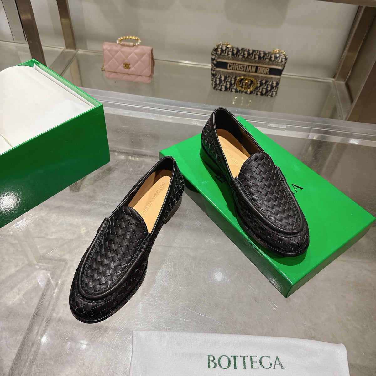 Black Woven Leather Intrecciato Loafer - Men's