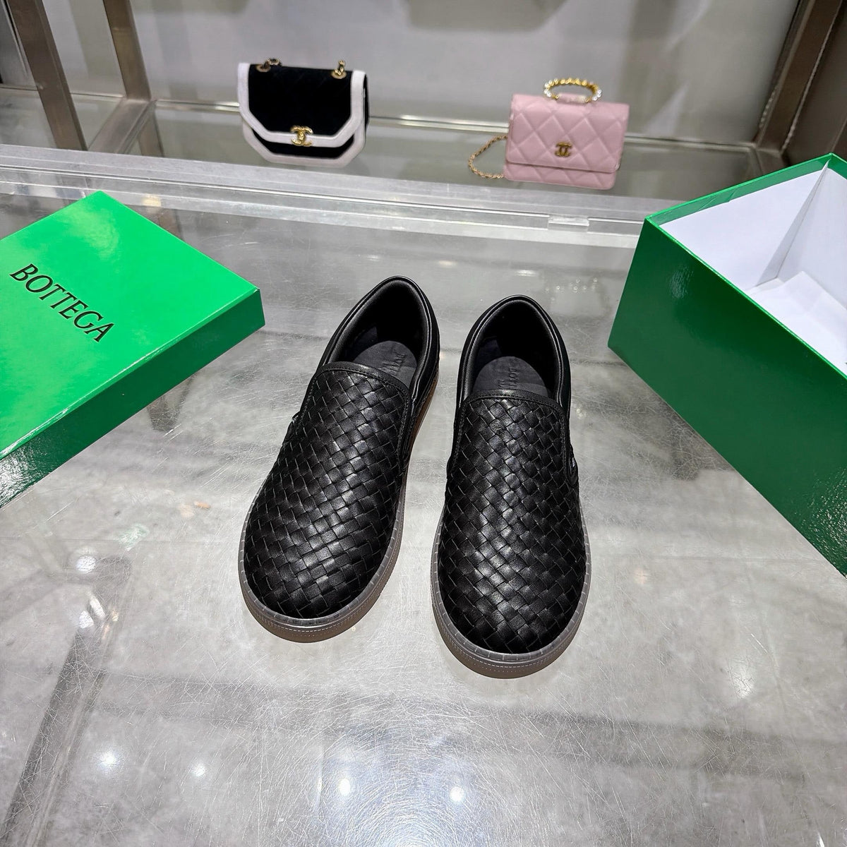 Black Woven Leather Plain Loafer - Men's