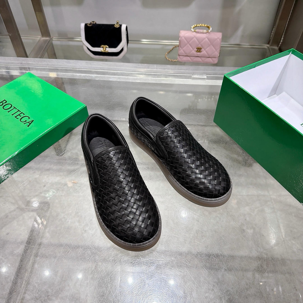 Black Woven Leather Plain Loafer - Men's