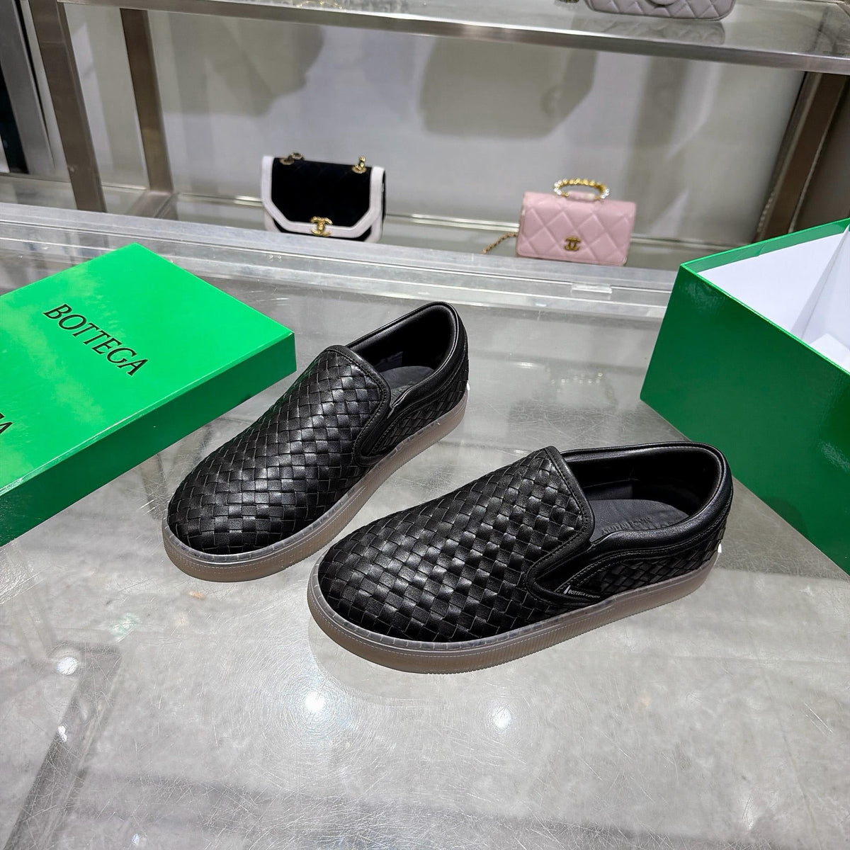 Black Woven Leather Plain Loafer - Men's