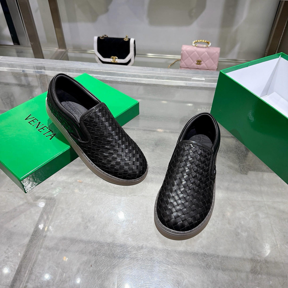 Black Woven Leather Plain Loafer - Men's