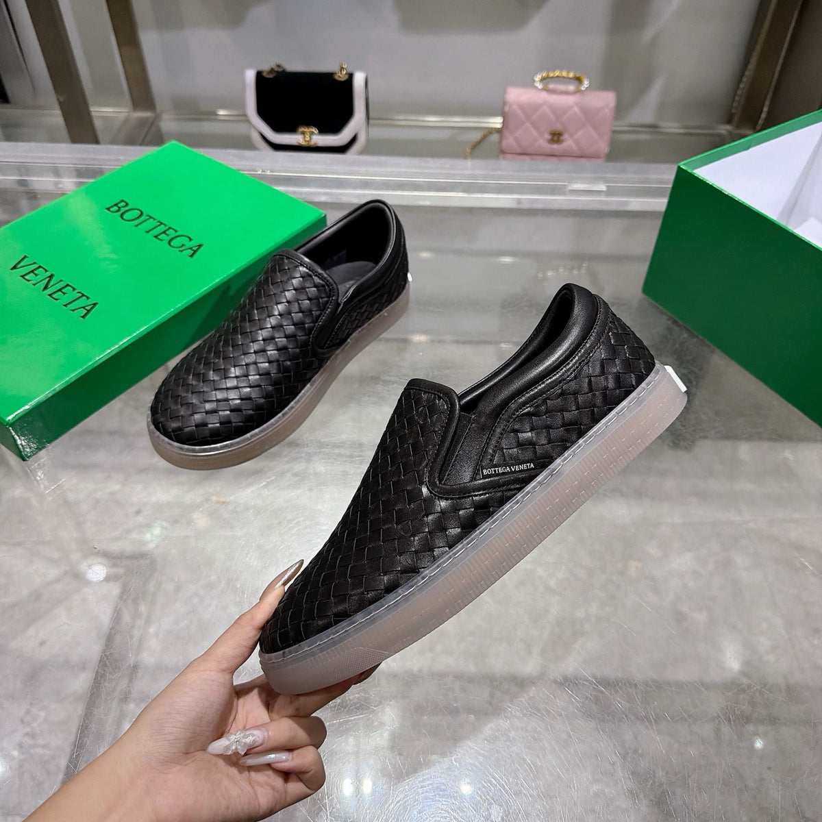 Black Woven Leather Plain Loafer - Men's