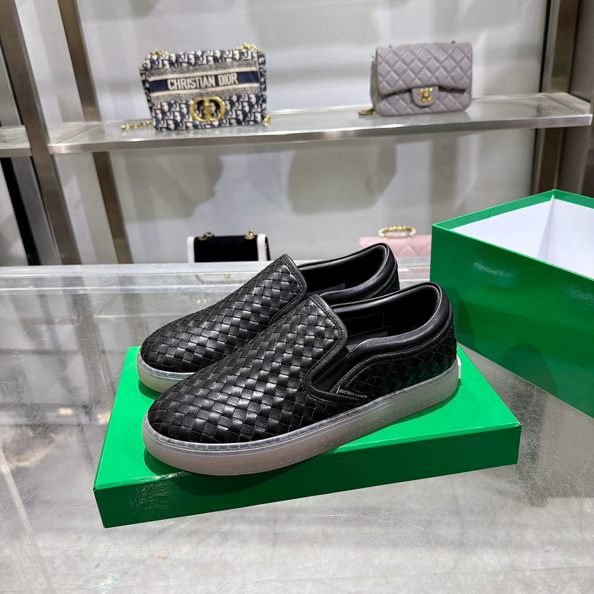 Black Woven Leather Plain Loafer - Men's