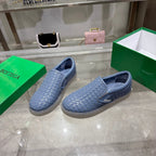 Black Woven Leather Plain Loafer - Men's