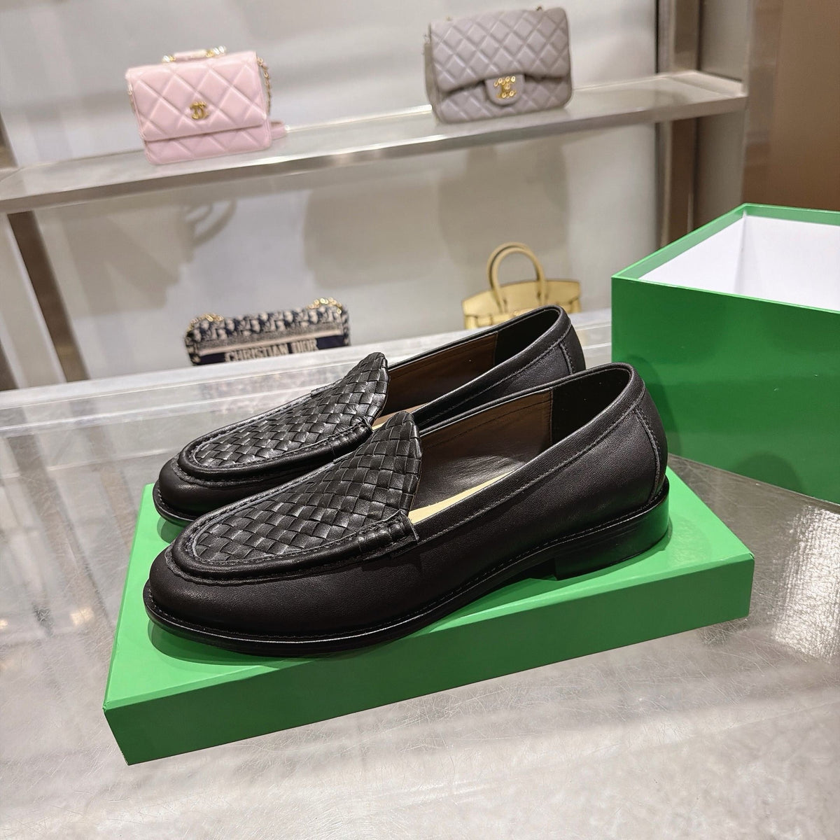 Black Woven Leather Slip-On Loafer - Men's