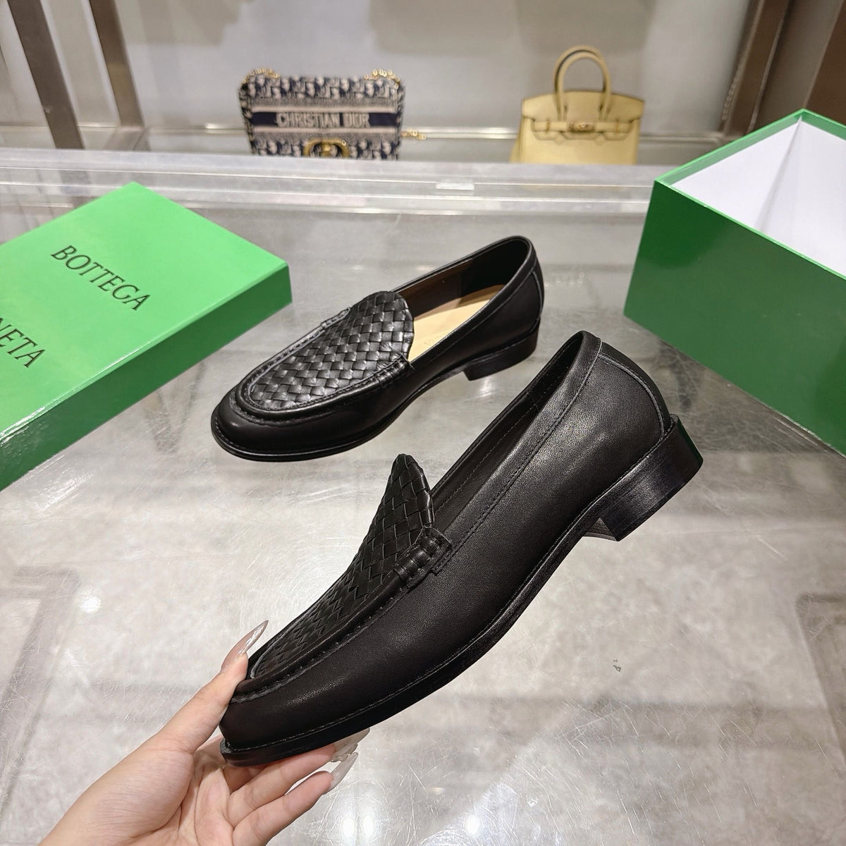 Black Woven Leather Slip-On Loafer - Men's