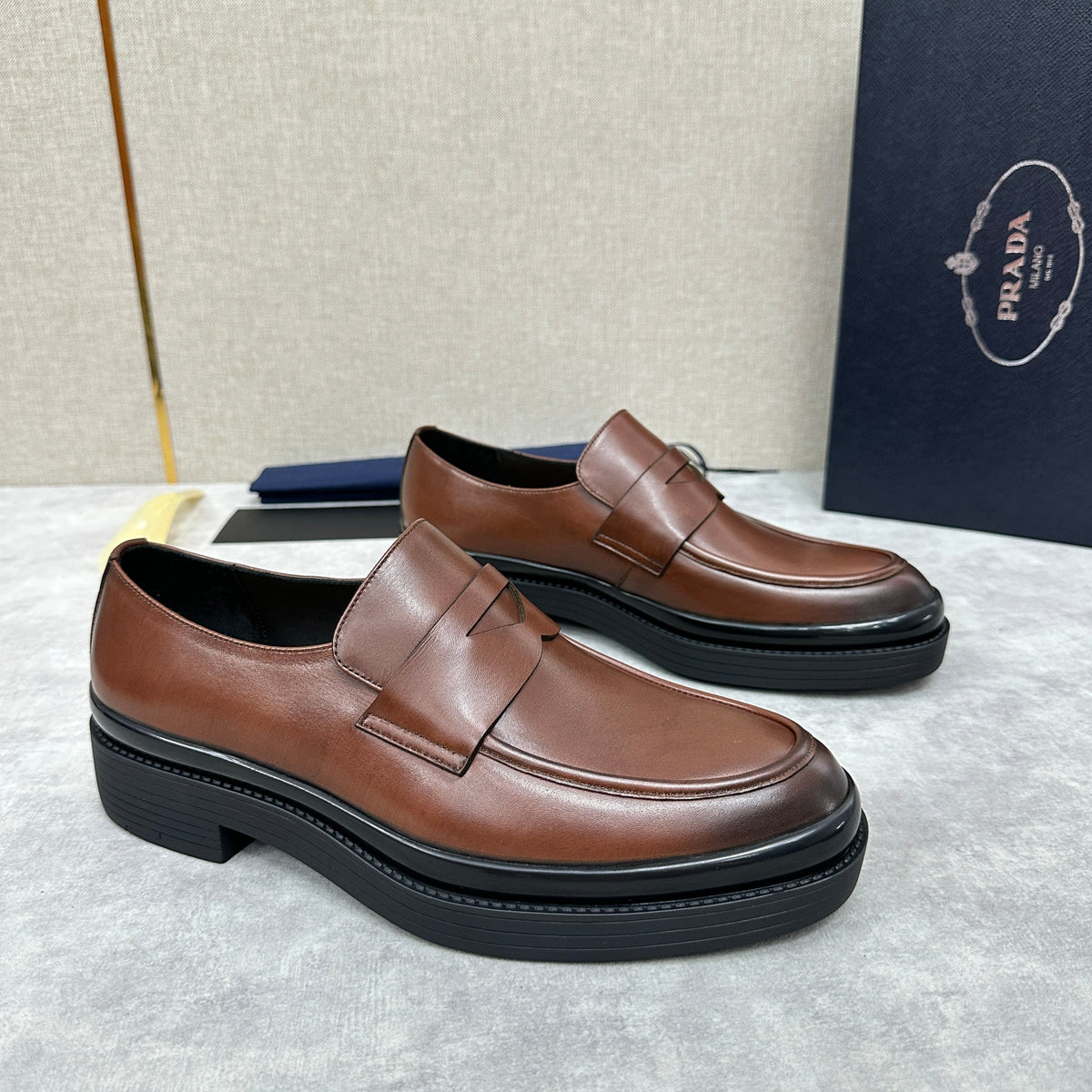 Brown Leather Chunky Sole Penny Loafer - Men's