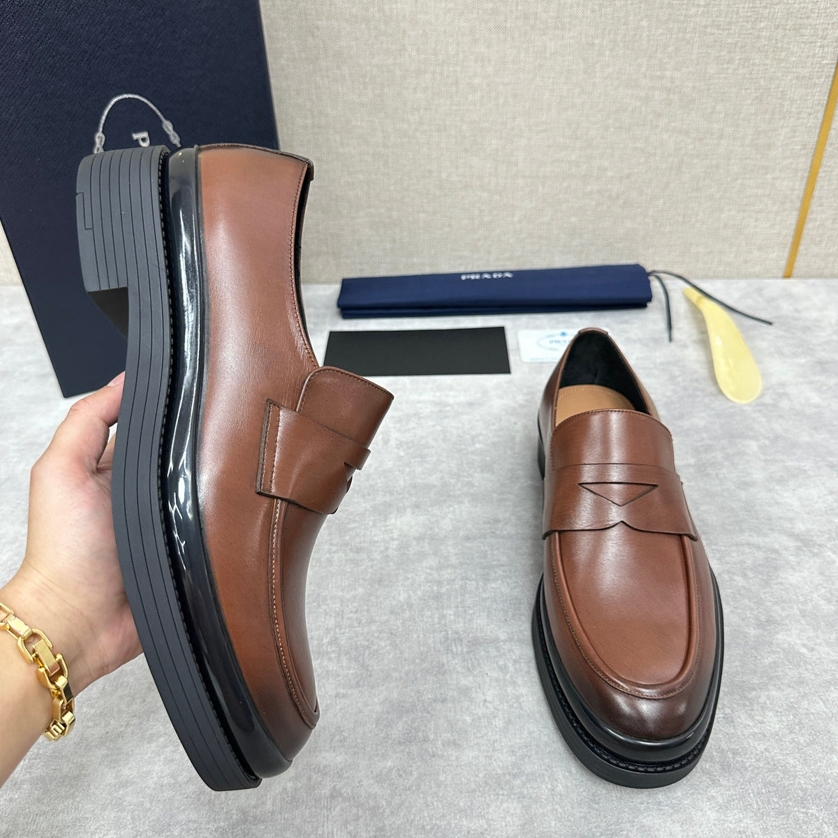 Brown Leather Chunky Sole Penny Loafer - Men's