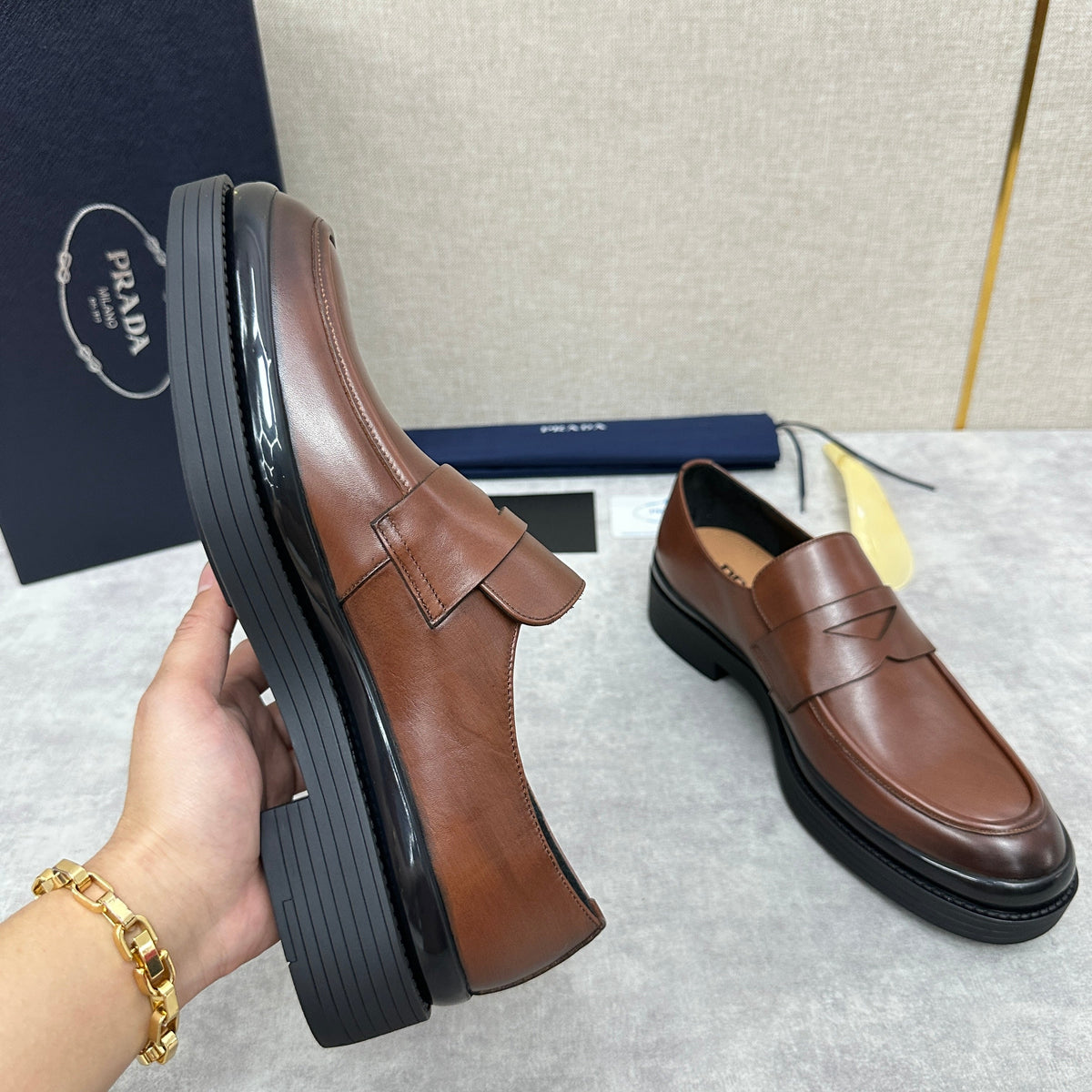Brown Leather Chunky Sole Penny Loafer - Men's