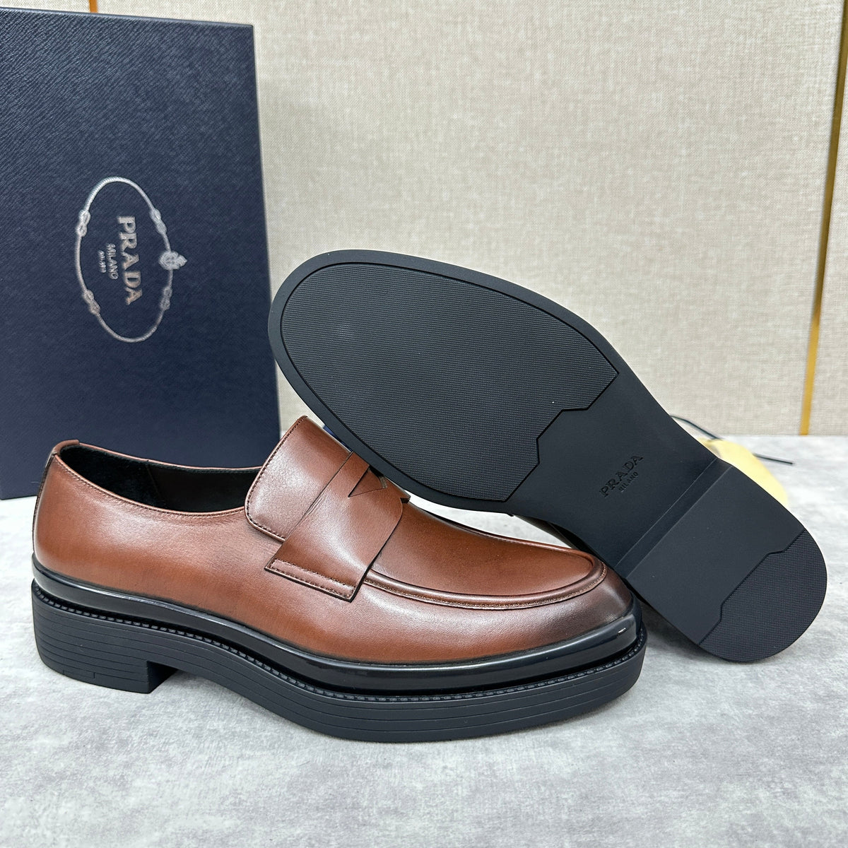 Brown Leather Chunky Sole Penny Loafer - Men's