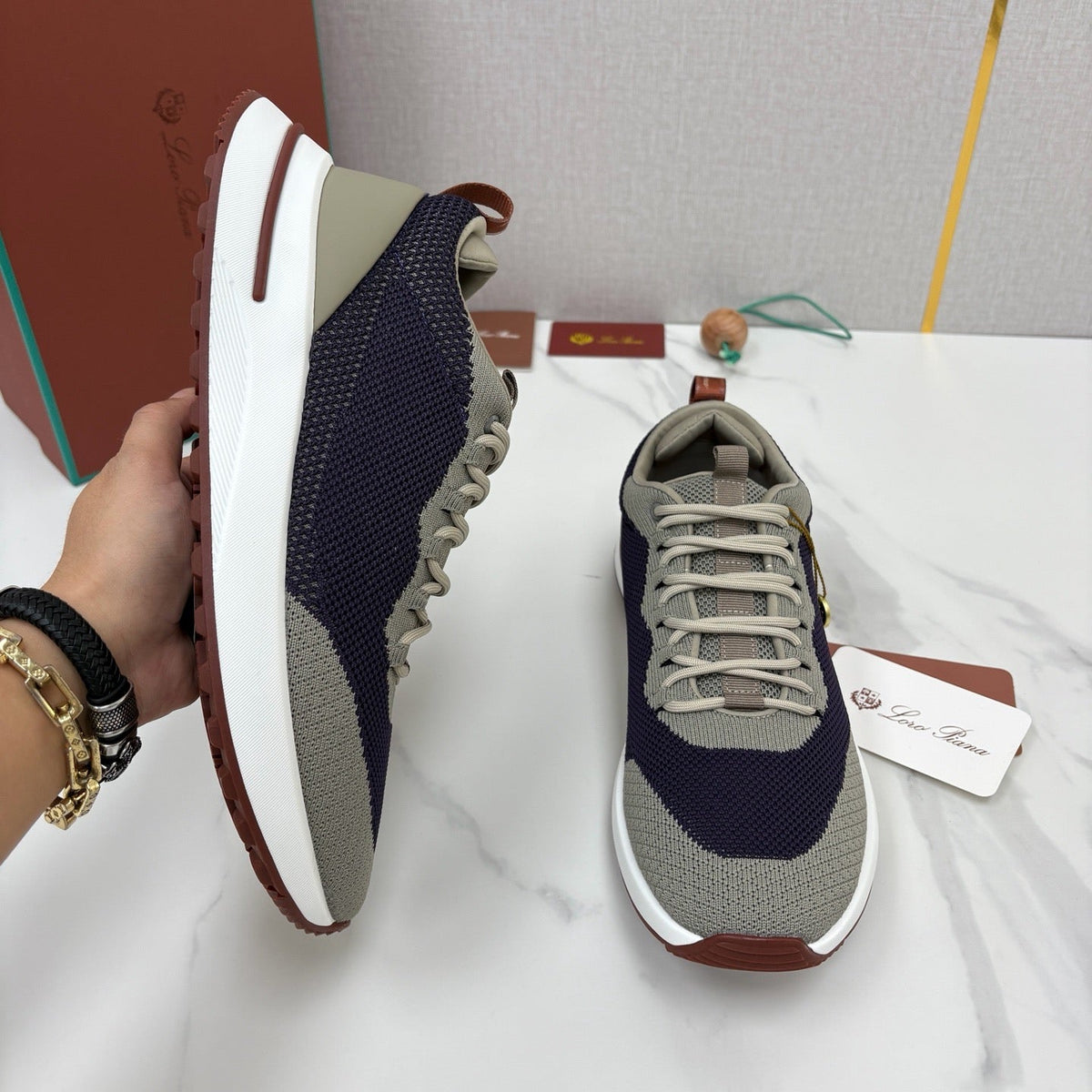 Grey Suede Colourblock Runner - Men's