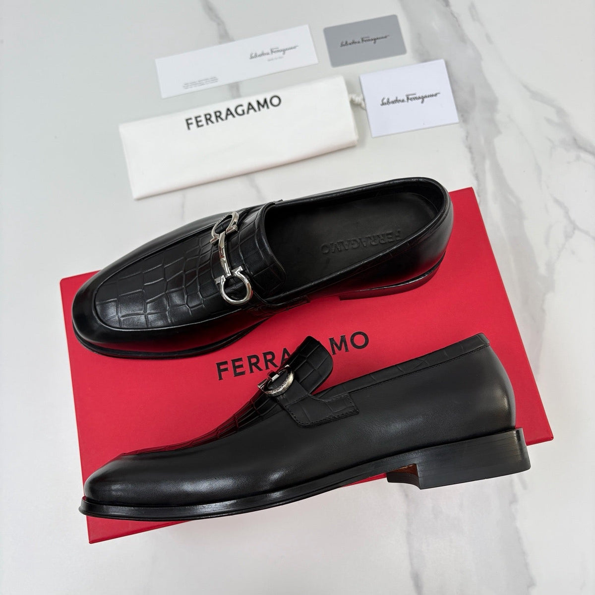 Black Leather Gancini Bit Loafer - Men's