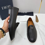 Black Leather Plain Loafer - Men's
