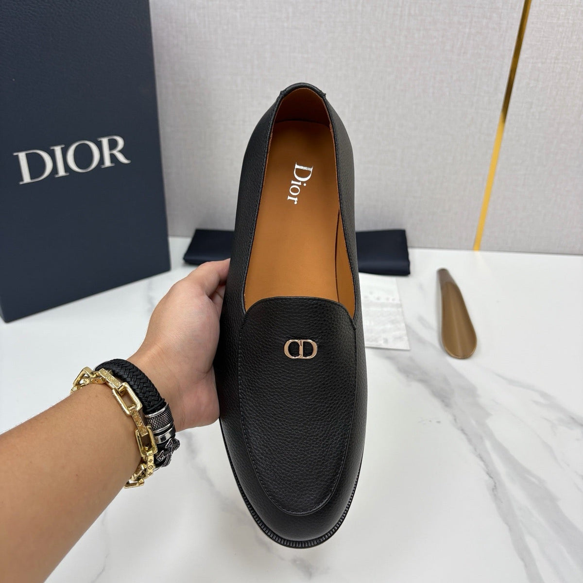 Black Leather Plain Loafer - Men's