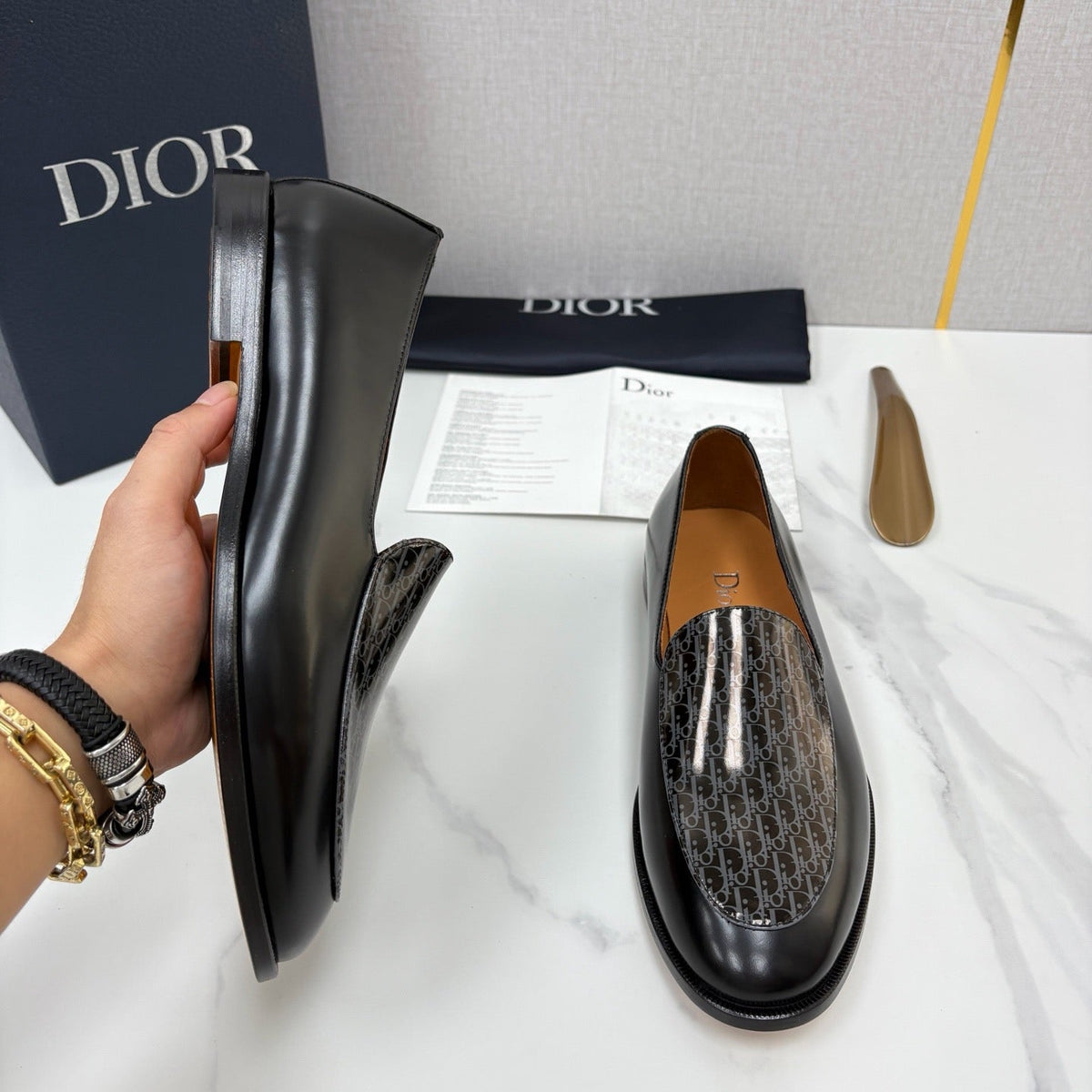 Black Leather Woven Strap Loafer - Men's