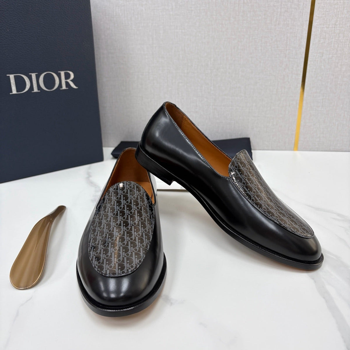 Black Leather Woven Strap Loafer - Men's