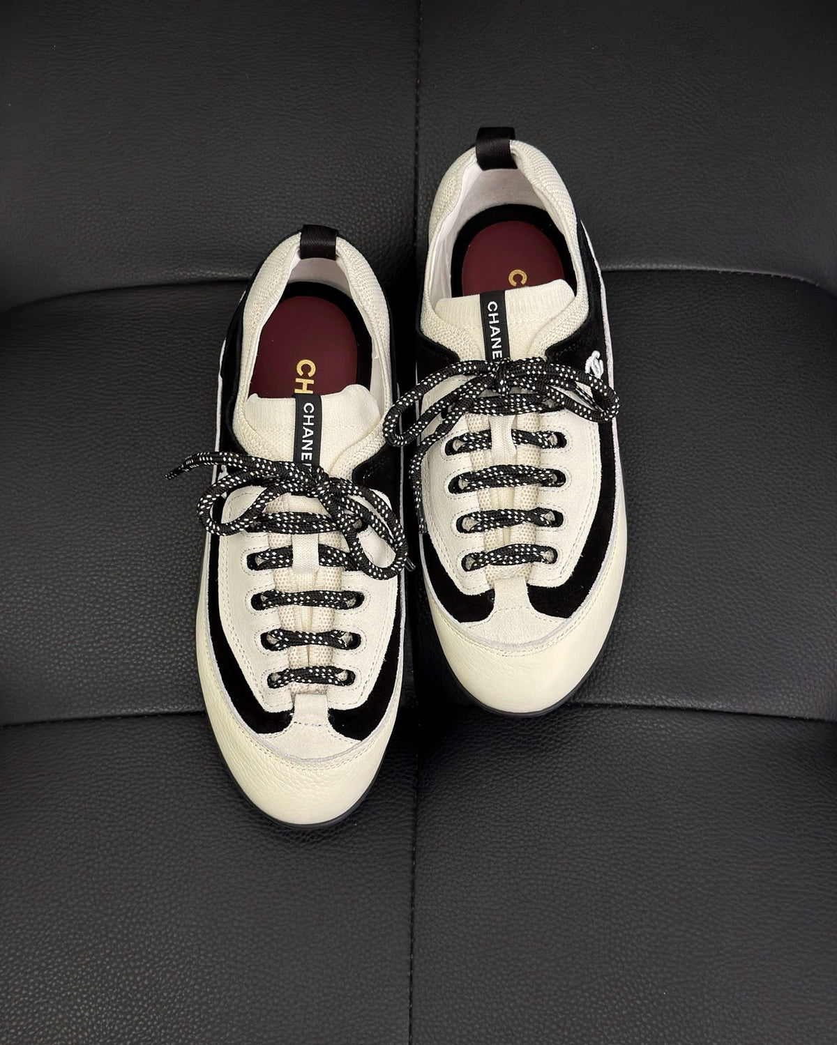 Cream Leather Two-Tone Low-Top - Women's