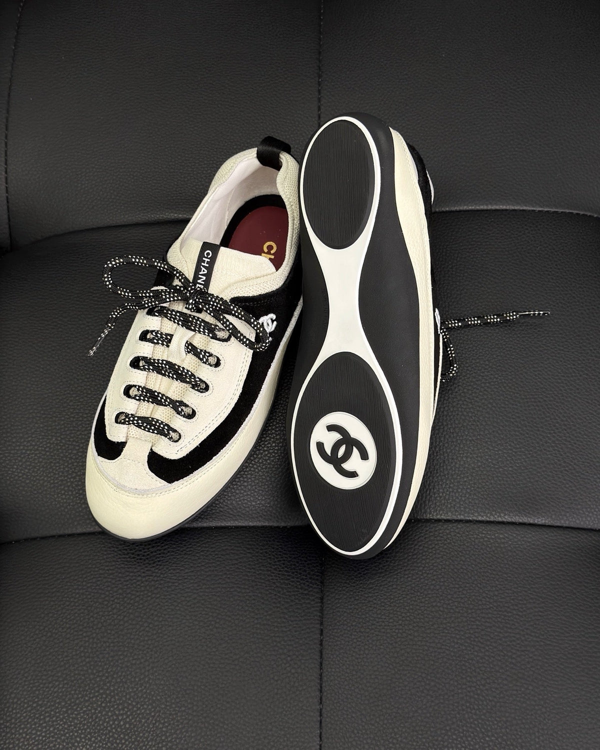 Cream Leather Two-Tone Low-Top - Women's