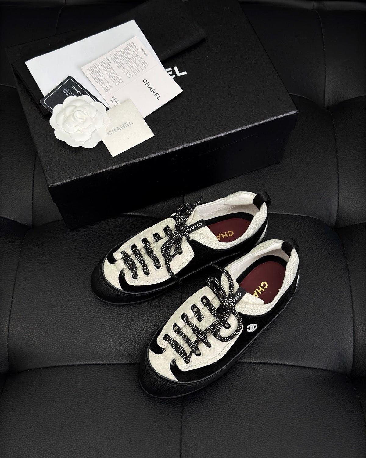 Cream Leather Panelled Low-Top - Women's