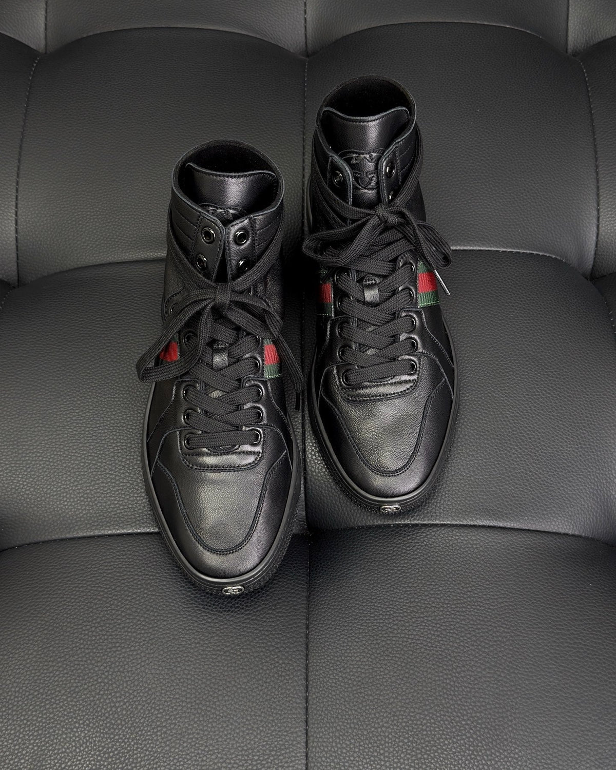 Black Leather Contrast Trim Combat Boot - Women's
