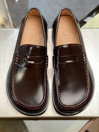 Black Leather Stacked Heel Penny Loafer - Men's
