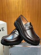 Black Leather Stacked Heel Penny Loafer - Men's