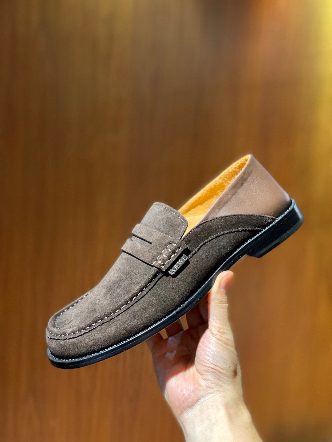 Black Leather Lug Sole Penny Loafer - Men's