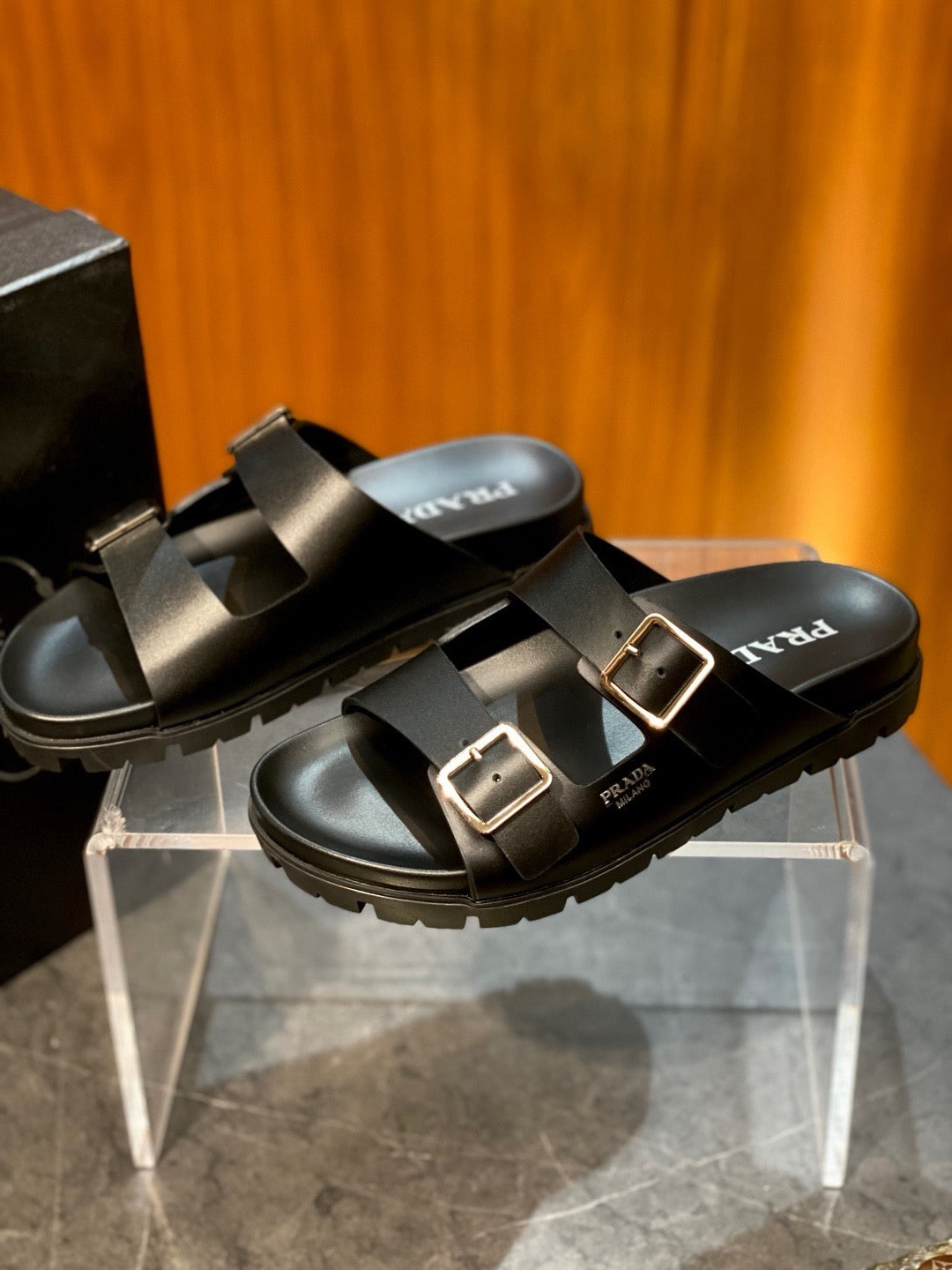 Black Leather Adjustable Double Strap - Men's